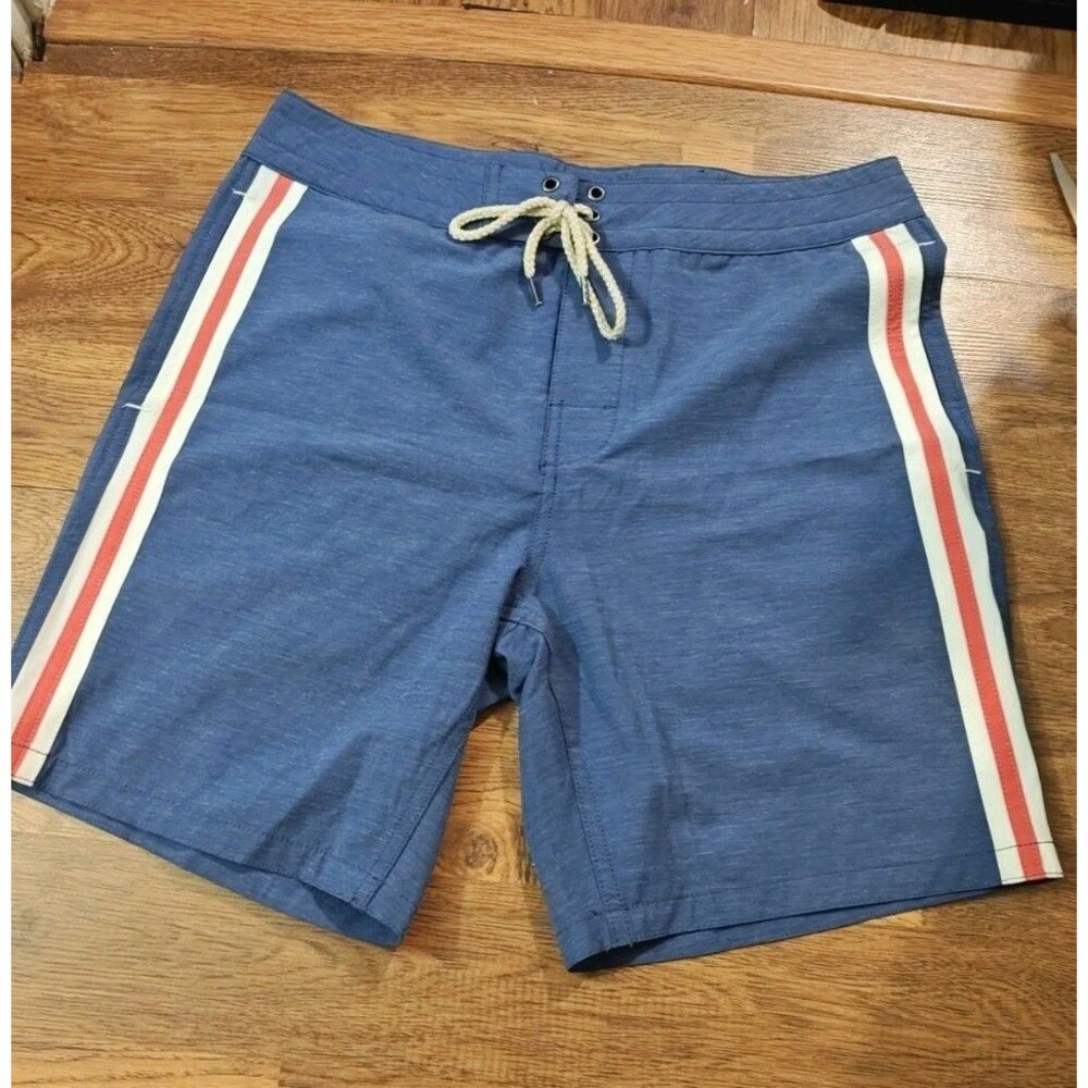 NWT Faherty Retro Stripe Board Shorts Men 30x7 Blue Red Swim Trunks Surf Beach